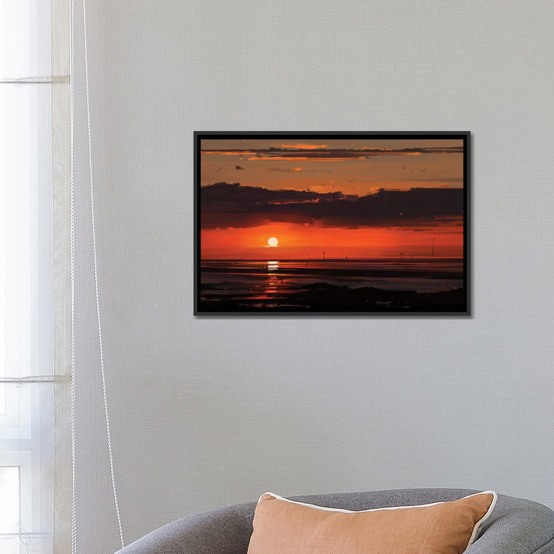 «Sunset», impression sur toile tendue, H 18 po x l 26 po x P 1,5 po, Toile avec cadre noir, Pas de tapis