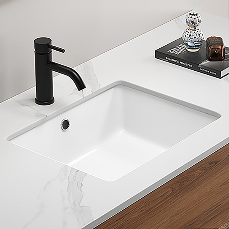 Rectangular Undermount Bathroom Sink  Vessel Sink,Undermount Bathroom Sink Rectangle, White Ceramic Lavatory Vanity Basin with Overflow