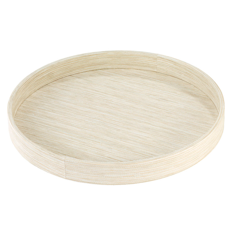 Grasscloth 100% Pthalate-free Vinyl Decorative Tray, Ecru, Round, 16"W x 16"D x 2"H