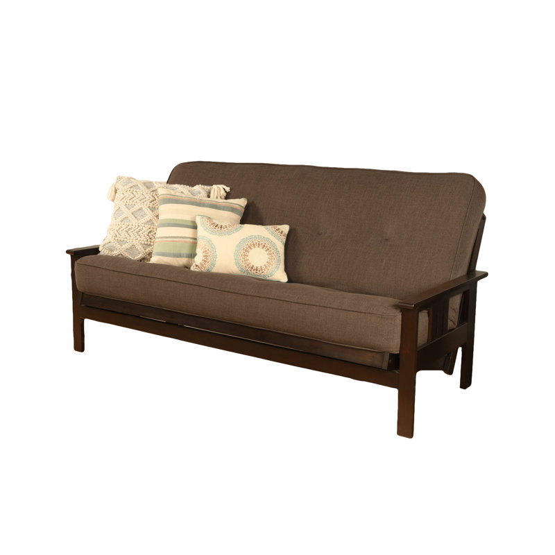Johnte Full-Size Futon Frame and Full-Size Innerspring Mattress, Espresso, Linen Cocoa, Innerspring