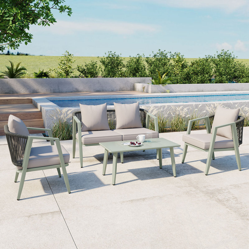 4 pièces Dawes avec 2 chaises et coussin moelleux, Gris clair
