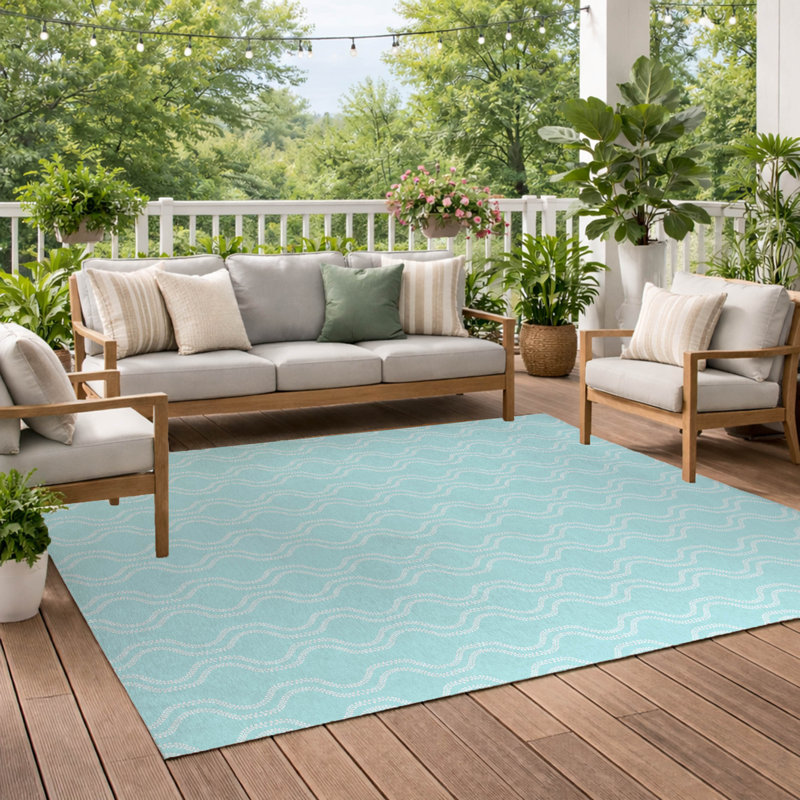 Tapis d'extérieur antidérapant Wavy Vine, Bleu, Rectangle 36 po x 60 po