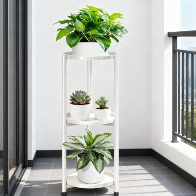3-Tier Metal Plant Stand For Indoor Outdoor Use, Corner Display Shelf With Round Trays For Multiple Potted Plants, Flowers, And Home Decor