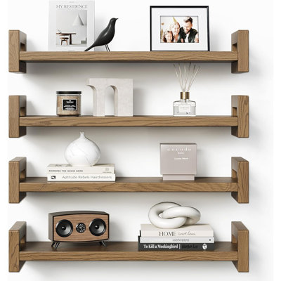 Rustic Walnut Wall‑mounted Display & Storage Shelves For Living Room, Bathroom, Kitchen & Bedroom