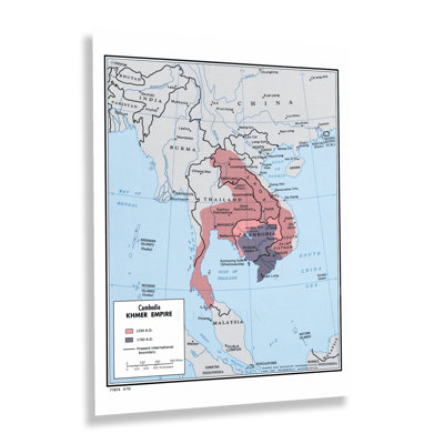 «1970 Khmer Empire Cambodge Map Wall Art» sur papier