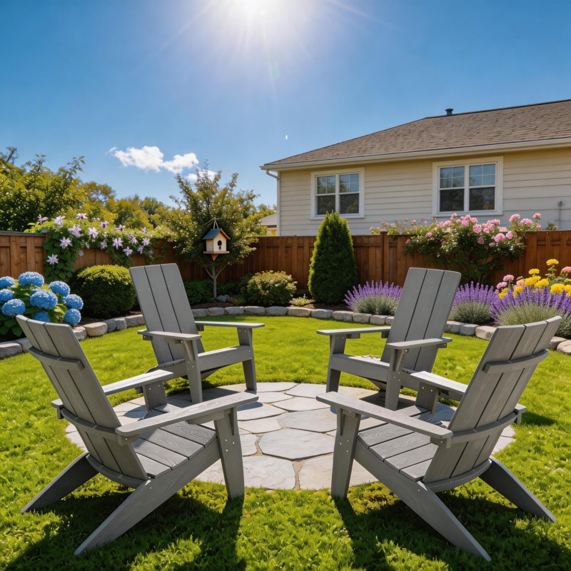 Aurra Set of 4 Modern All Weather Outdoor HIPS Plastic Adirondack Chairs with Cup Holder Oversize Fire pit Chairs, Light Gray