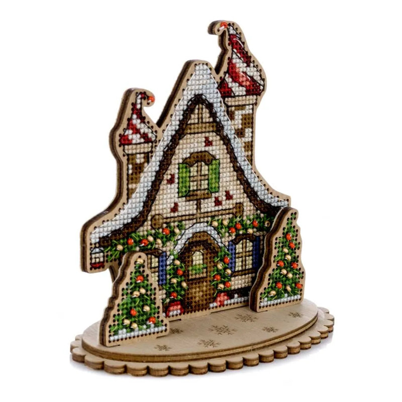 Trousse de broderie au point de croix « Maison de Noël » sur bois FLW-046