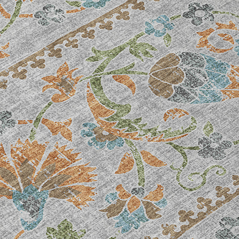 Machine Washable Indoor/Outdoor Chantille ACN2480 Floral Rug, Silver, 2'6" x 3'10"
