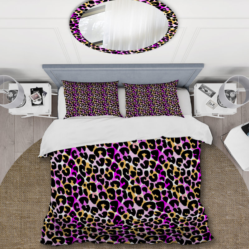 Ensemble de housse de couette en microfibre mauve / noir / orange 3 pièces, Housse de couette pour grand lit et 2 taies décor