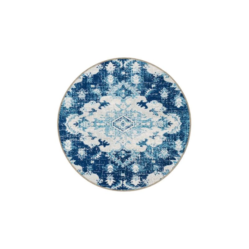 Light Blue Cream Traditional Checkered Floral Woven Base Washable Carpet, Runner 3'4" x 9'11"