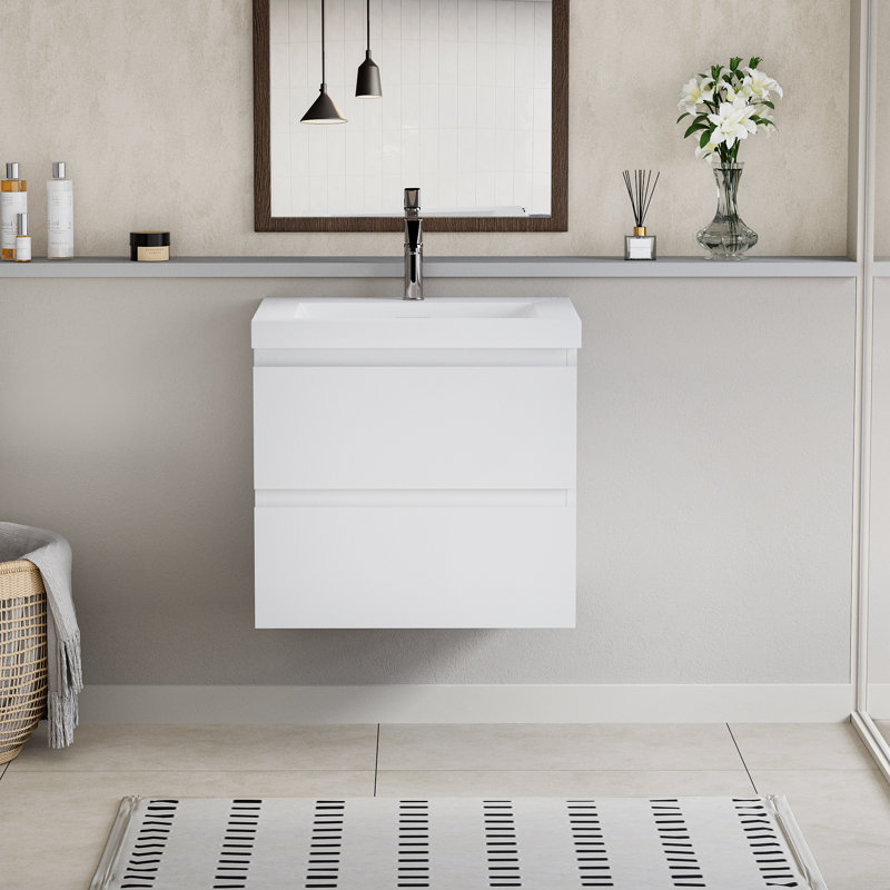 Meuble-lavabo mural moderne pour salle de bain, Blanc