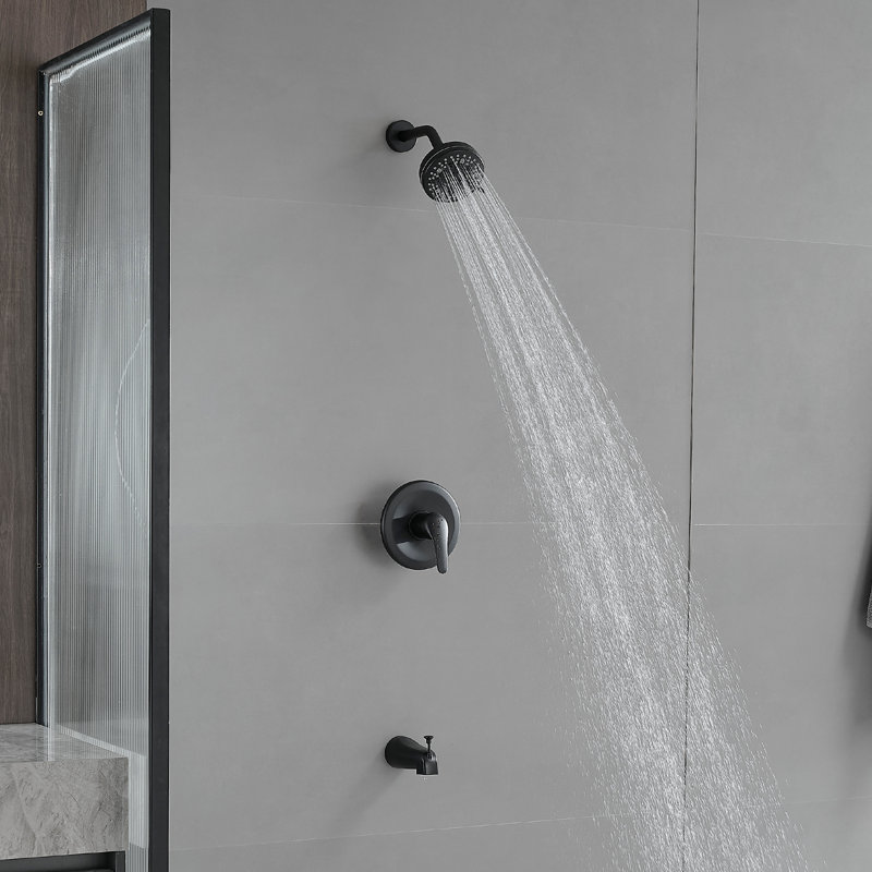 Spot Defense Matte Black Single Handle Tub And Shower Faucet With 8 Spray Settings – 1.8 GPM (Valve Included)