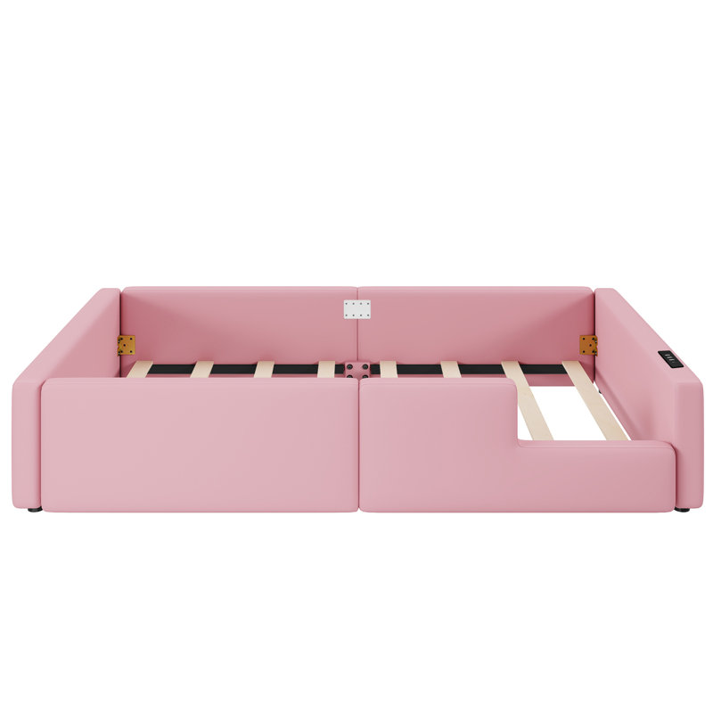 Upholstered Daybed With Guardrail And Usb Charging, Pink