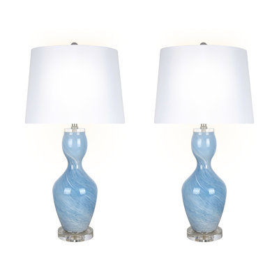 Azure Elegance Table Lamp - Blue Art Glass - Set of 2