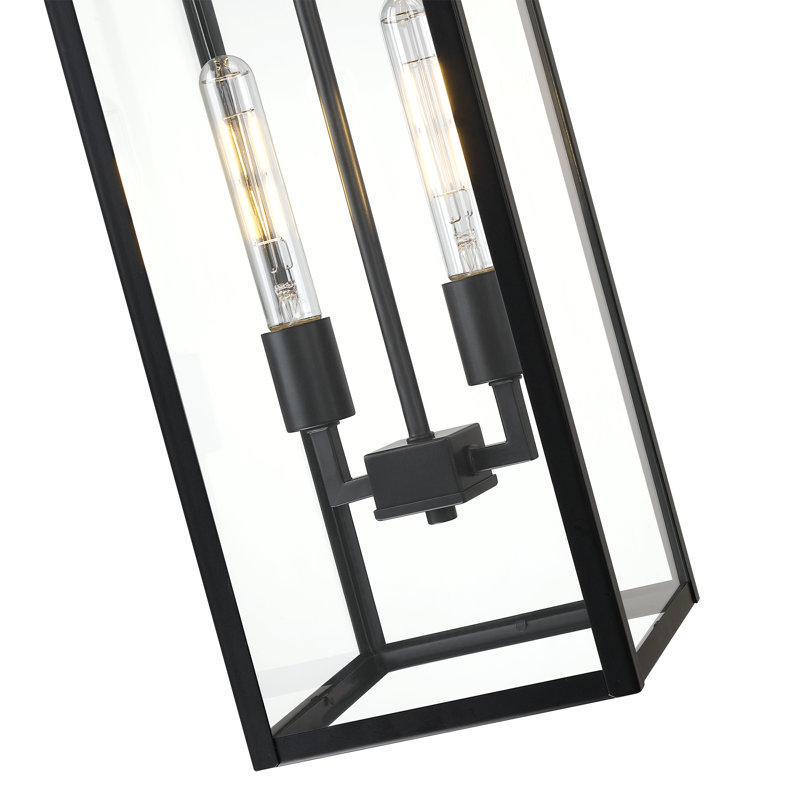 26.4in. 2-light Matte Black Dimmable Outdoor Pendant Light with Clear Glass and No Bulbs Included