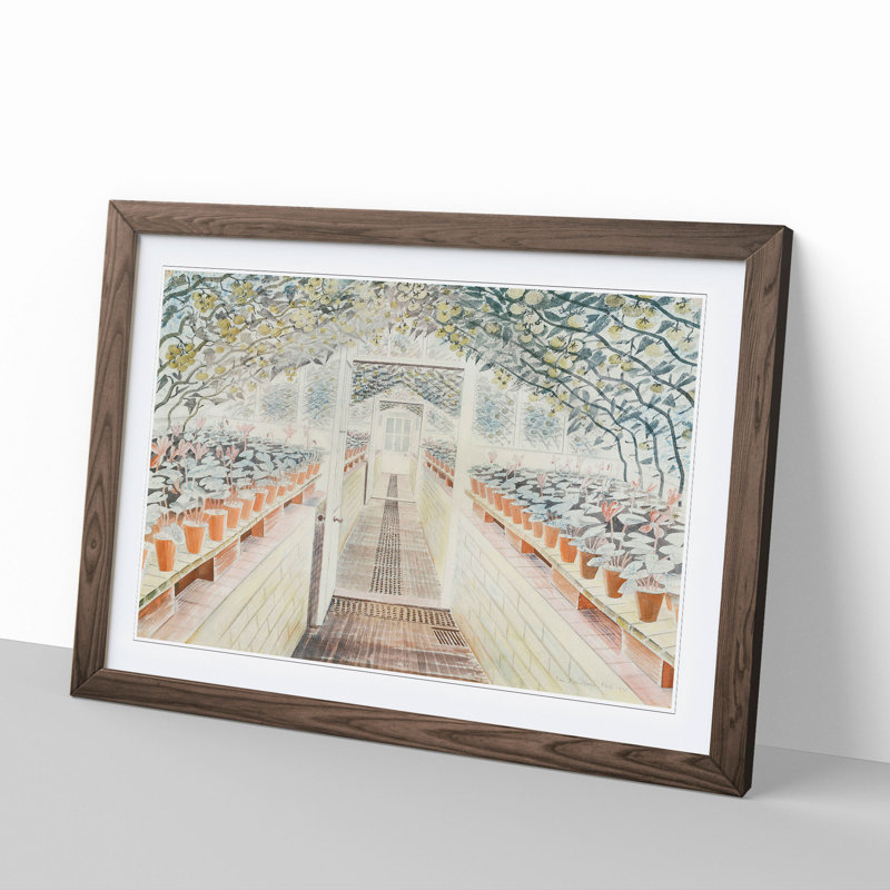 Greenhouse by Eric Ravilious - Picture Frame Painting, Walnut Framed, 36cm H x 48cm W x 2cm D