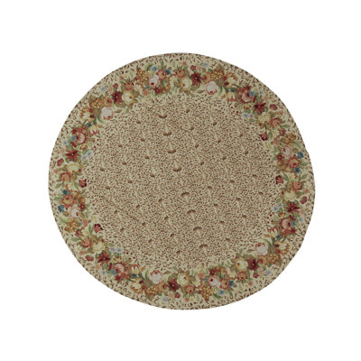Hand-Knotted High-Quality Beige, Red, and Green Round Area Rug