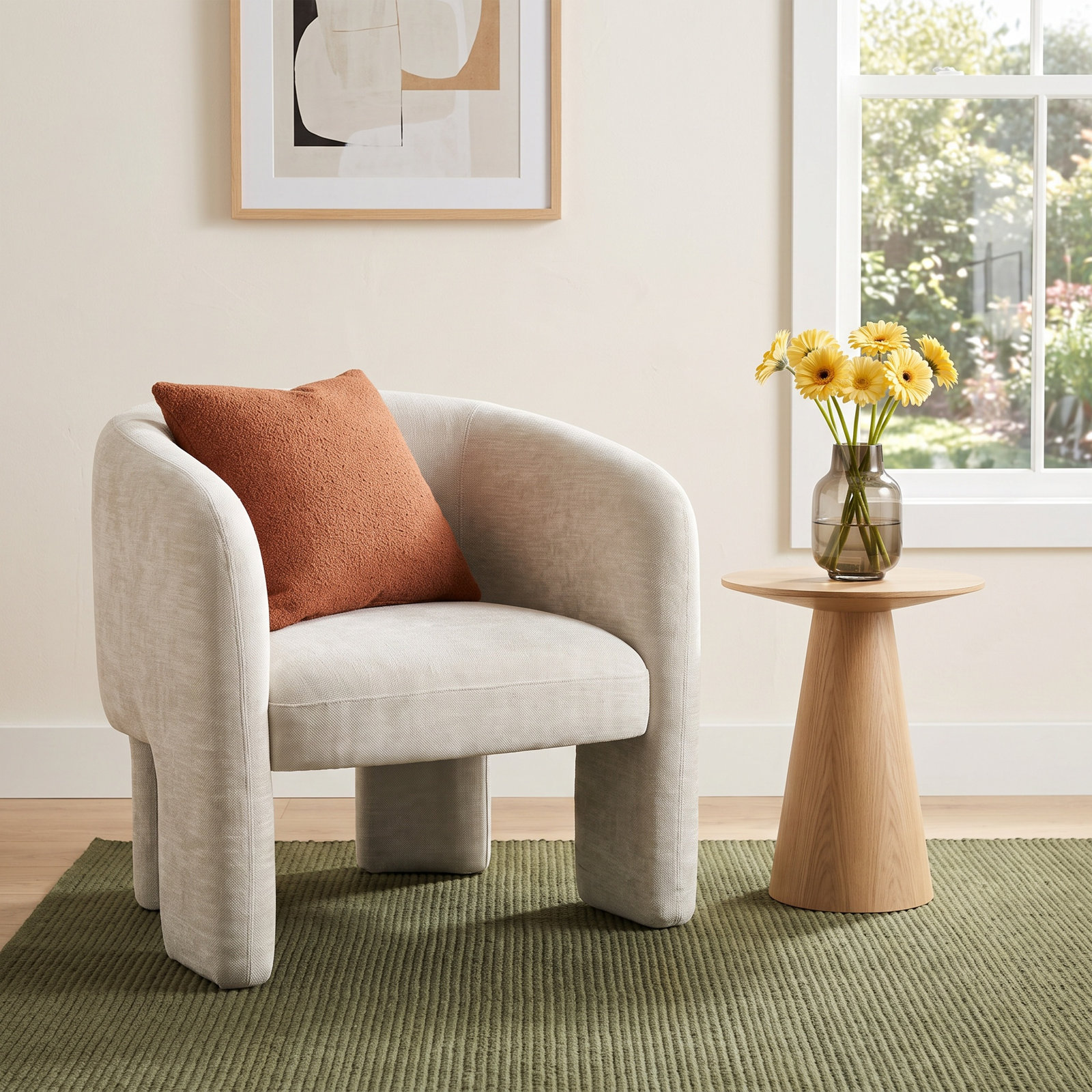 Elonte Pine Barrel Chair, Beige