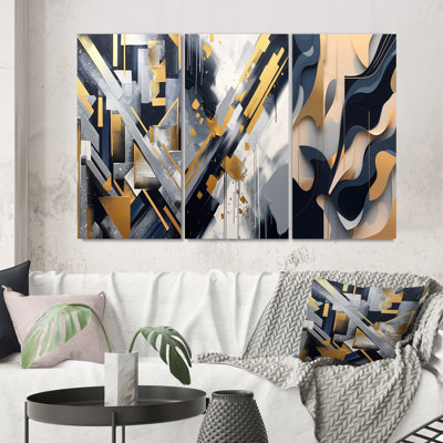 " Gold And Gray Abstractions " 3 - Pieces