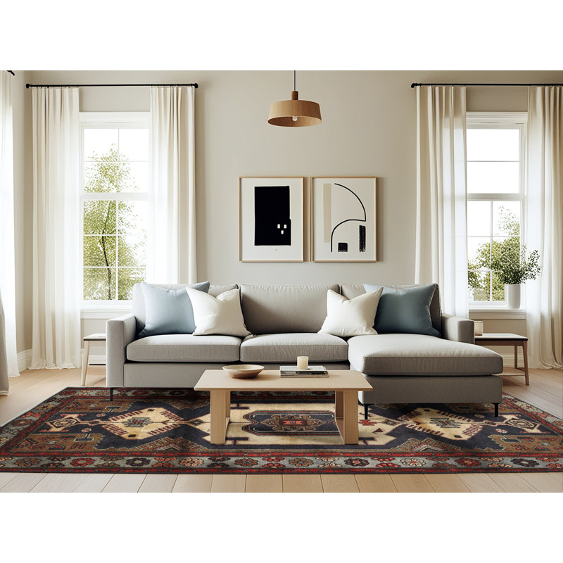 Tapis brun et beige de style Sud-Ouest, Rectangle 6 pi x 9 pi