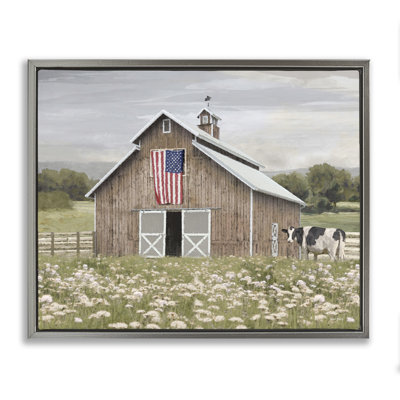 Art mural sur toile flottante Patriotic Barn & Cow par Amber Sterling