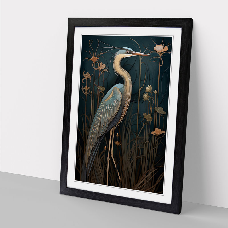 Heron Art Deco Art - Framed Print