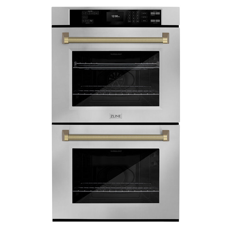 ZLINE Autograph 30 in. True Convection Double Wall Oven in Stainless Steel & Bronze Helix Handles