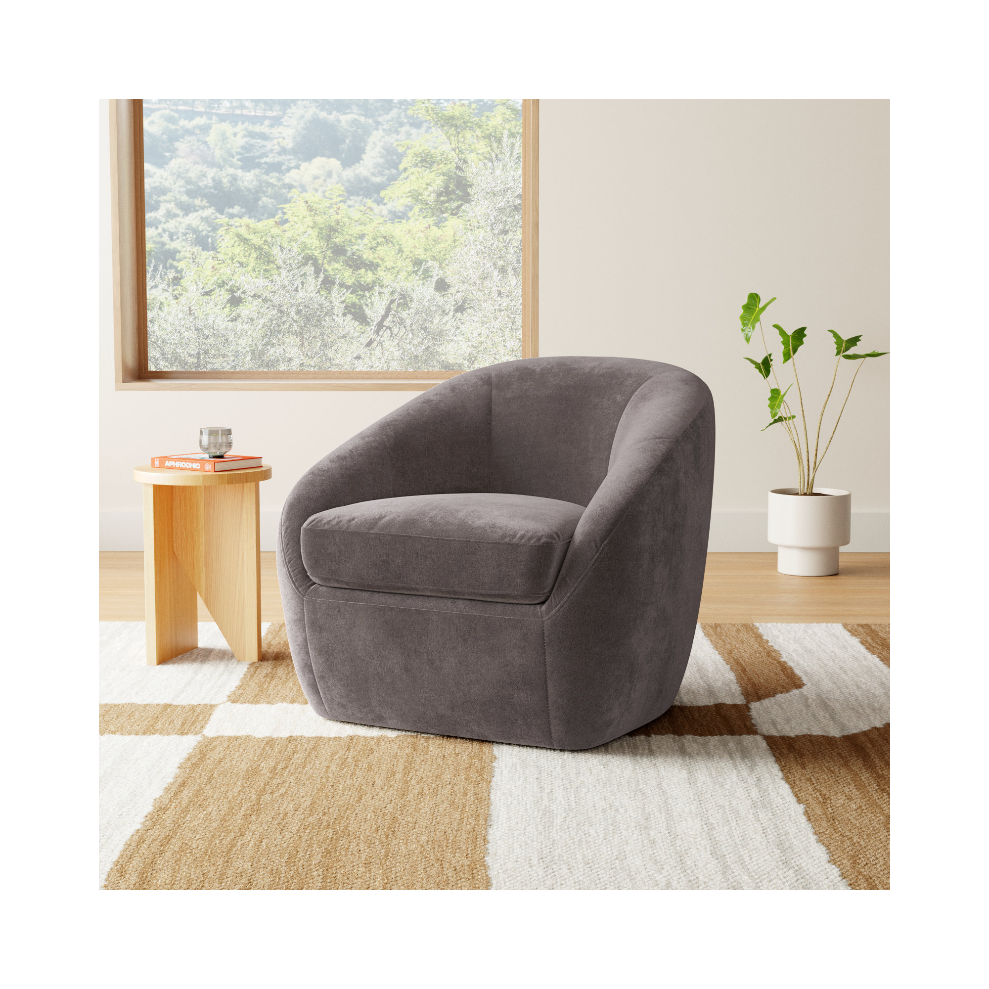 Stargazer Upholstered Barrel Chair, Storm Performance Chenille