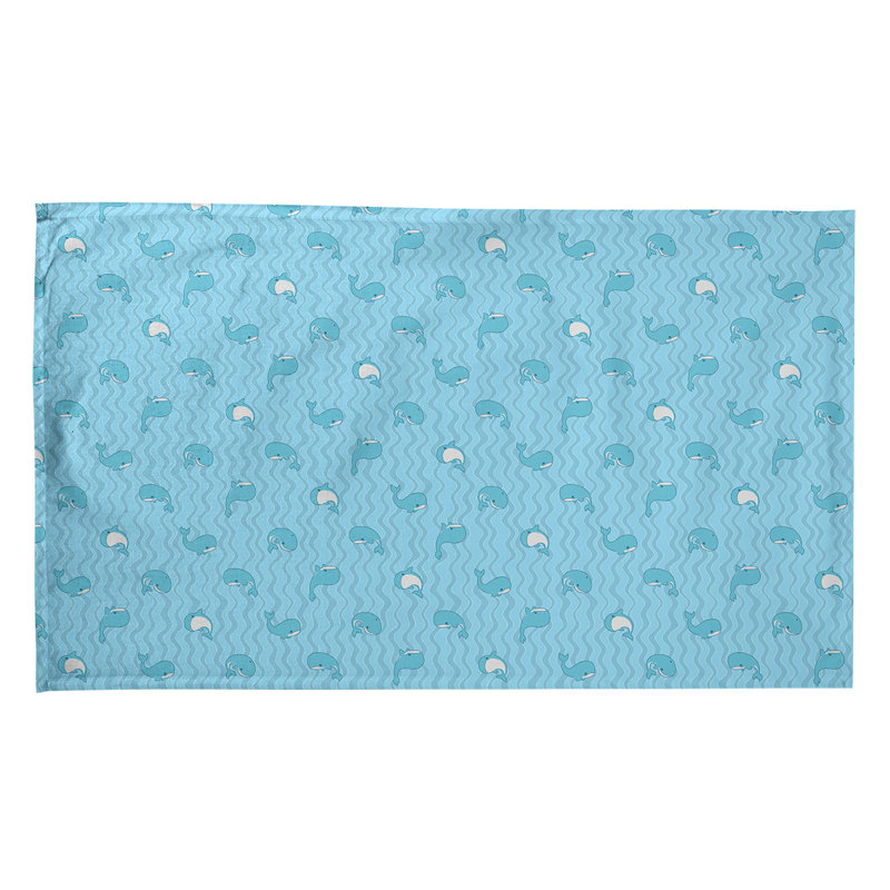 Serviette de thé à motif baleines, Polyester sergé, Bleu sarcelle