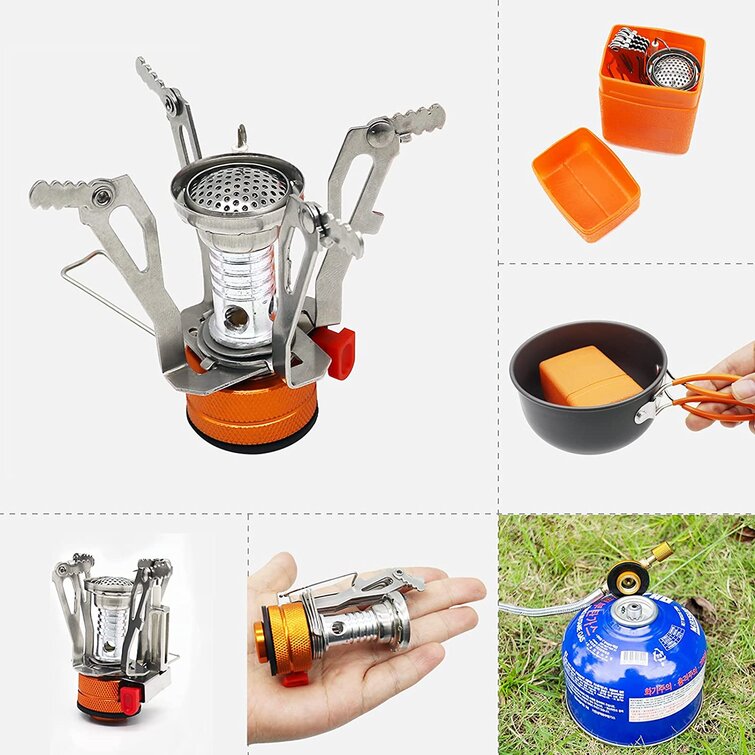 TOMSHOO Mini Camping Stove Cooking Pot Foldable Spoon Fork Cutter Cookware  Set for Outdoor Camping Hiking Backpacking Picnic 