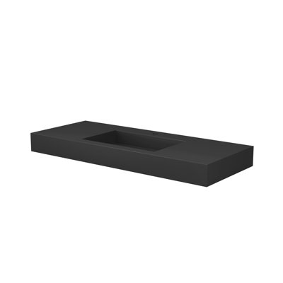 Lavabo de salle de bain en résine solide à surface solide, teinte gris mat, profondeur 46,01 po, largeur 19,35 po, hauteur 4,19 po, conception à proportion équilibrée, teinture, fixation murale ou de comptoir, profondeur,