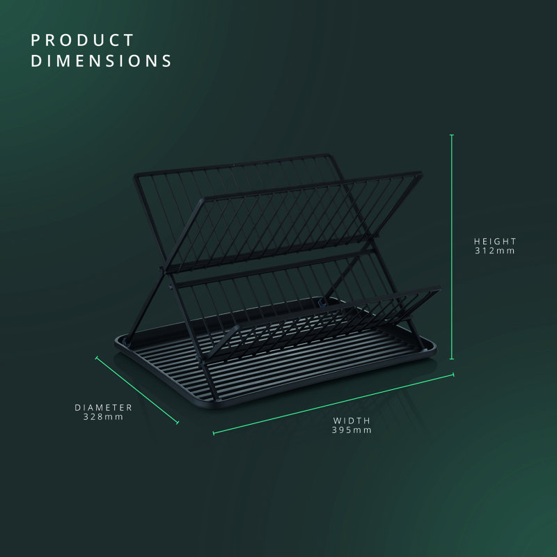 Swan SKWA5071BLK Stealth 15 Plate Collapsible Dish Rack with Removable Drip Tray, Space Saving Two Tier Design, Iron Body, Black