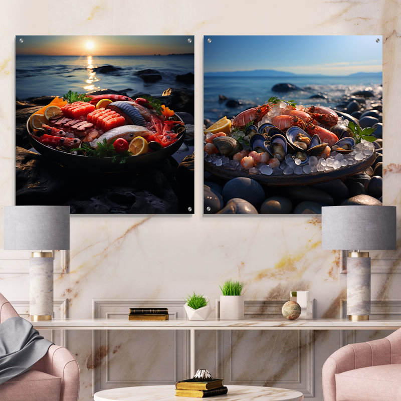 Plateau de fruits de mer, étreinte océanique - ensemble de 2 verres de fruits de mer en acrylique, H 16 po x l 33 po