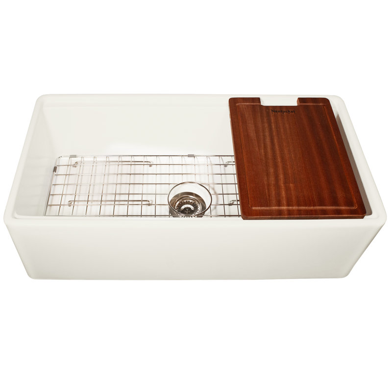 35.75 Inch European Fireclay Farmhouse Prep Station Sink, Matte White