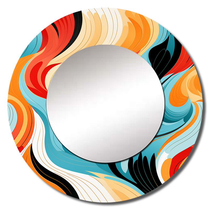 Rhylon Tribal Camo Fusion - miroir mural décoratif abstrait, grand miroir rond moderne, impression d'art en métal