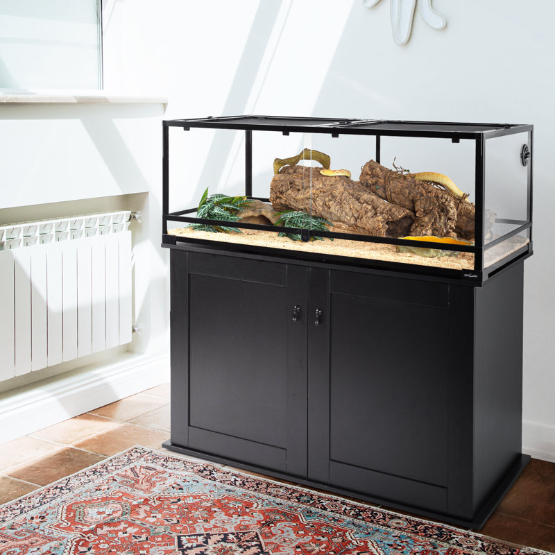 Black Wooden Cabinet with Adjustable Shelf for Large Reptile Terrarium
