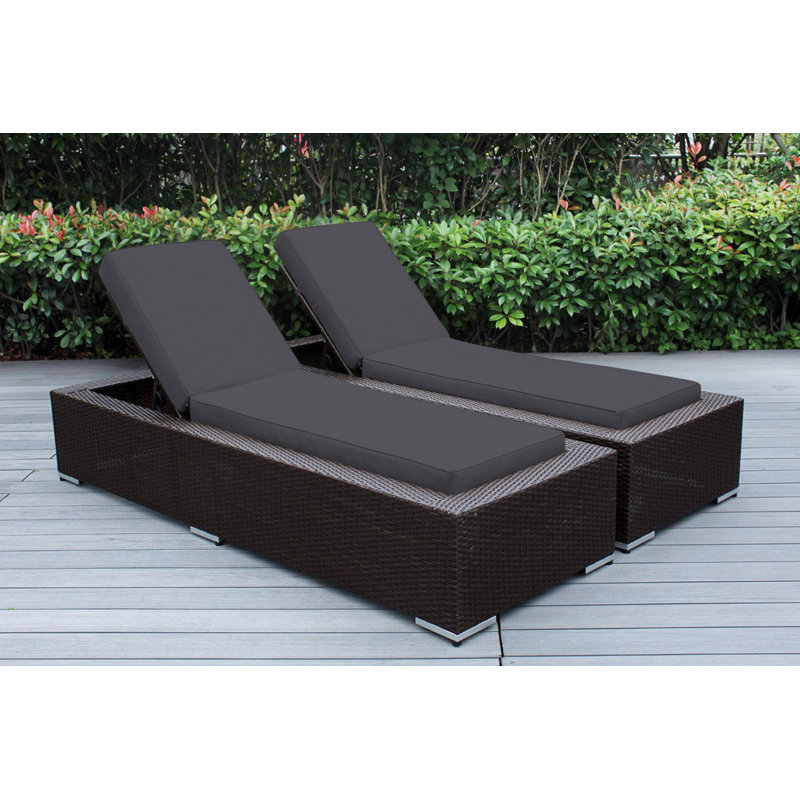 Billyjo Outdoor Wicker Chaise Lounge - No Assembly, Sunbrella Macaw, Dark Brown