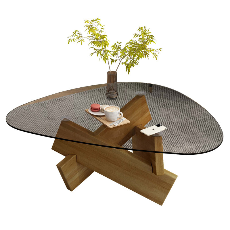 Table basse moderne en verre avec design Mid-Century, Walnut