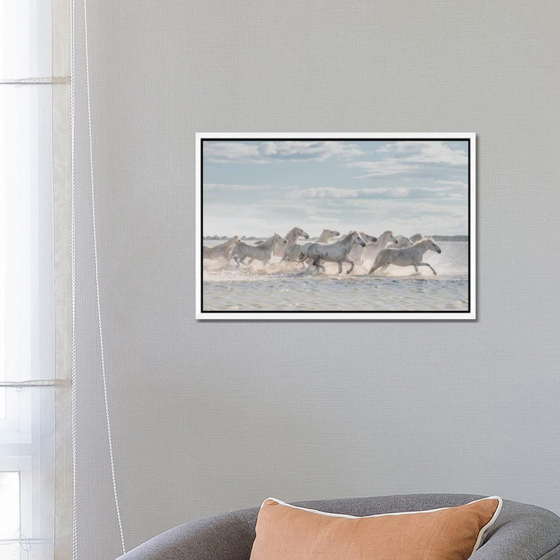 White Angels Of Camargue XXVI by Daniel Kordan - Print on Canvas, White Framed, 66.04 cm H x 45.72 cm W