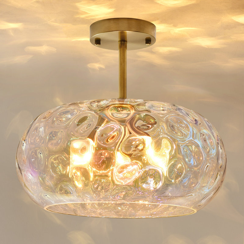 Plafonnier semi-encastré 3 lumières avec finition laiton vieilli