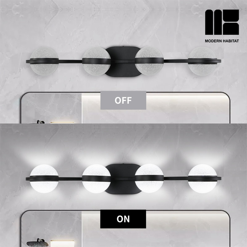 Black Metal 4-Light Dimmable LED Vanity Light with Globe Shades