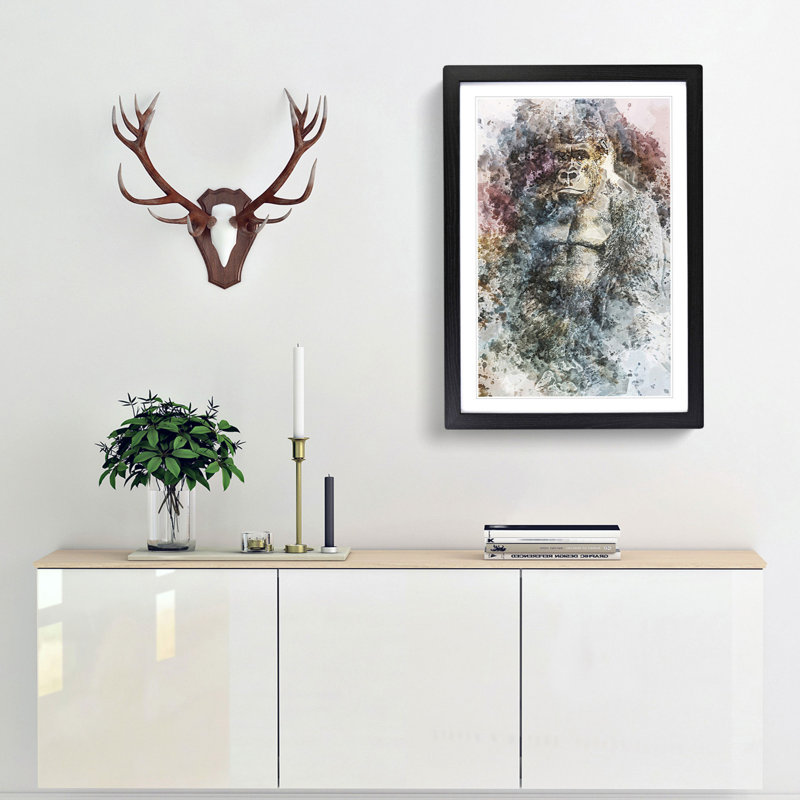 The Silverback Gorilla in Abstract - Framed Print, 76cm H x 50cm W x 2cm D, Black