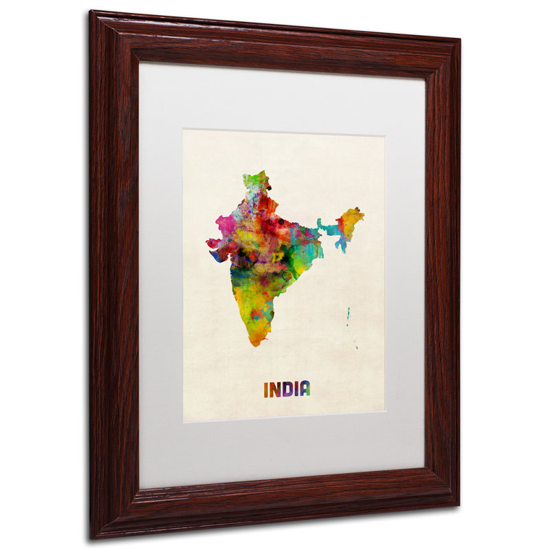 « india map », impression encadrée, H 14 po x l 11 po x P 0,5 po, Blanc, Encadrement brun