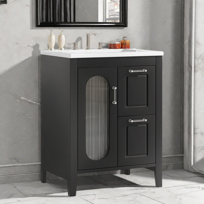 Meuble-lavabo 24 po avec lavabo en céramique, Noir, noir, noir, noir