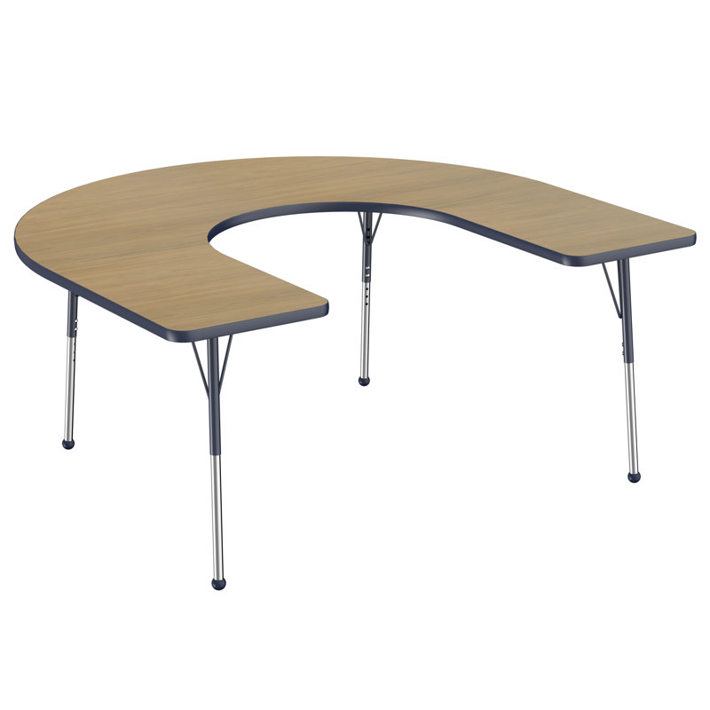 Table d'activité 60 "x 66" en forme de T avec pieds réglables, Gris/vert, Roulement à bille standard, Noir, noir, noir, noir