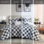 Édredon simple / simple en microfibre avec rembourrage, étiqueté, imprimé à carreaux noir et blanc, 1 édredon, taie décorative, 2 coussins décoratifs, motif, lavable à la machine,