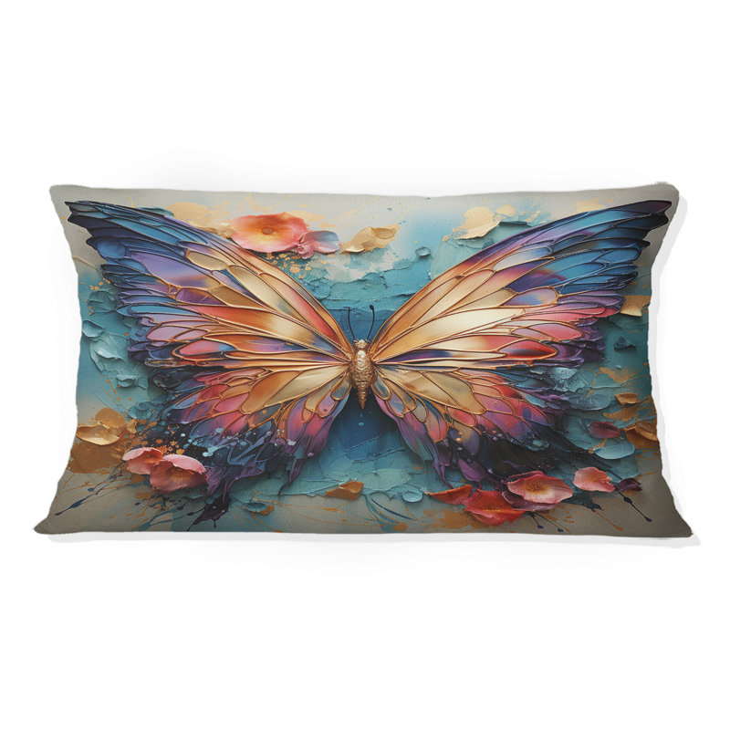 Coussin décoratif imprimé papillon orange et bleu