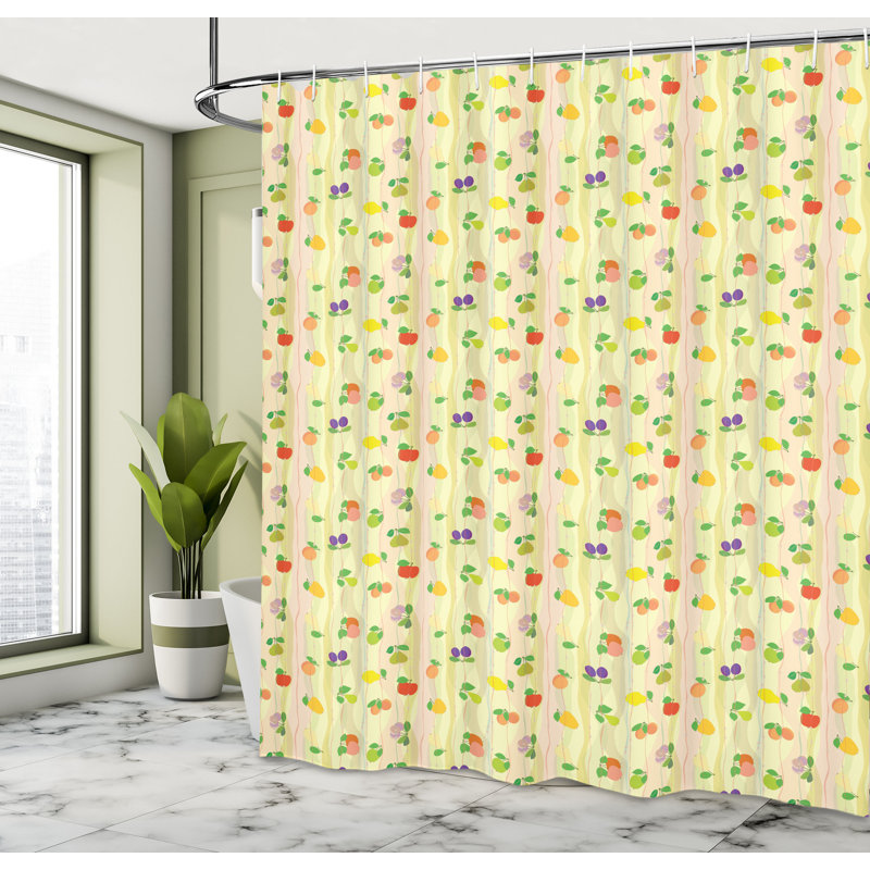 Dakota Fields Fruit Shower Curtain Apple Plum Pear Waves Multicolor, 70"H x 69"W