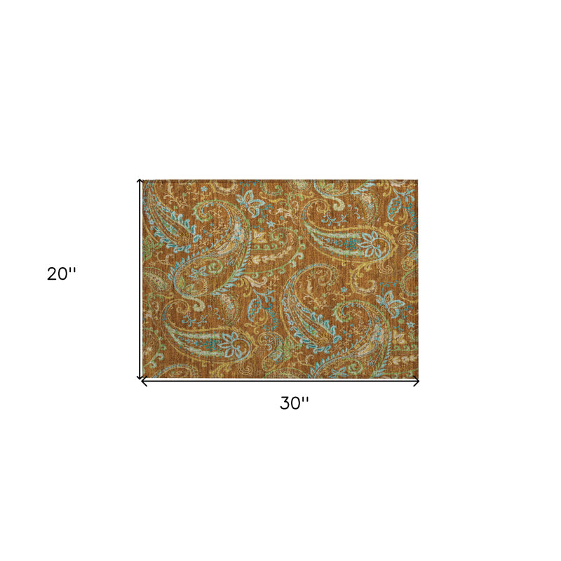 Tapis extérieur antidérapant lavable à motif cachemire orange 2 pi x 3 pi