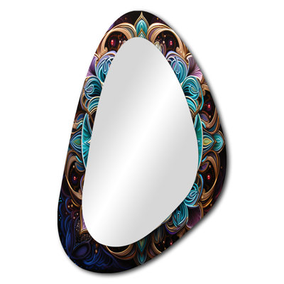 Ancien mandala magique coloré - Boho Mandala, décoration murale en métal - Miroir mural traditionnel irrégulier